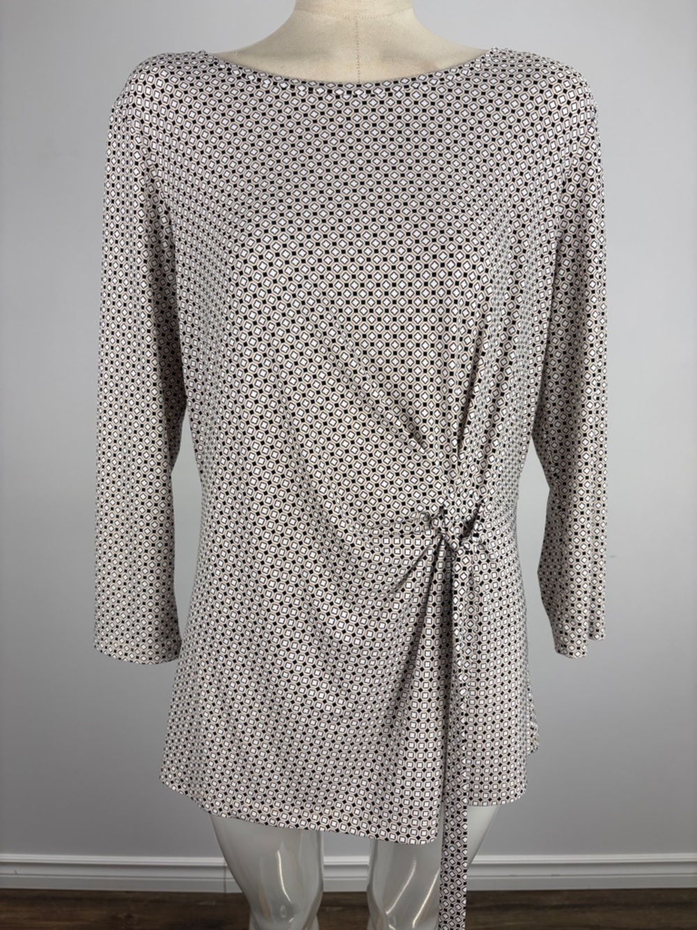 Tommy Hilfiger Cream and Black Geometric Print Blouse